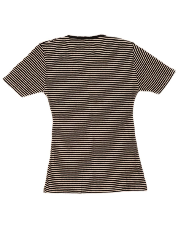 T-shirt vintage da donna Top UK 10 piccola a righe nere