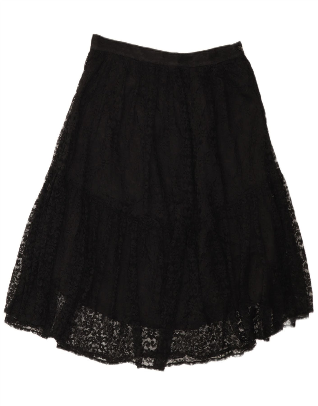 Gonna a strati in pizzo vintage da donna W30 medio nero floreale