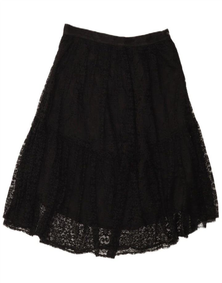 Gonna a strati in pizzo vintage da donna W30 medio nero floreale