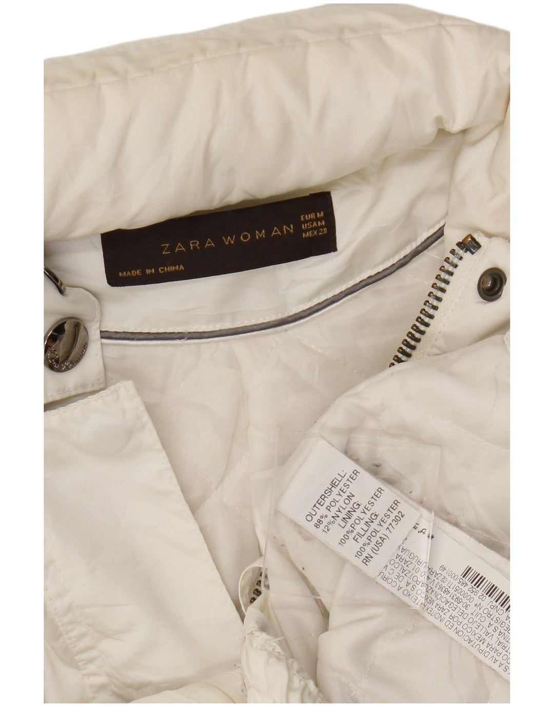 Giubbotto bomber con cappuccio da donna Zara UK 12 poliestere bianco medio
