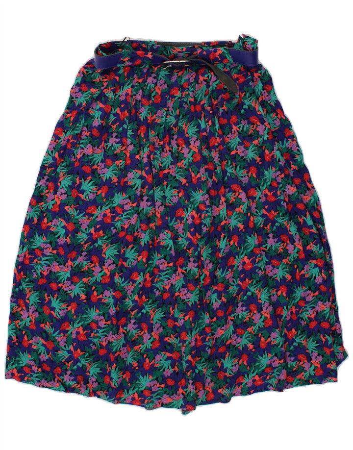 VINTAGE Womens A-Line Skirt UK 14 Medium W30 Blue Floral Polyester Vintage Vintage and Second-Hand Vintage from Messina Hembry 