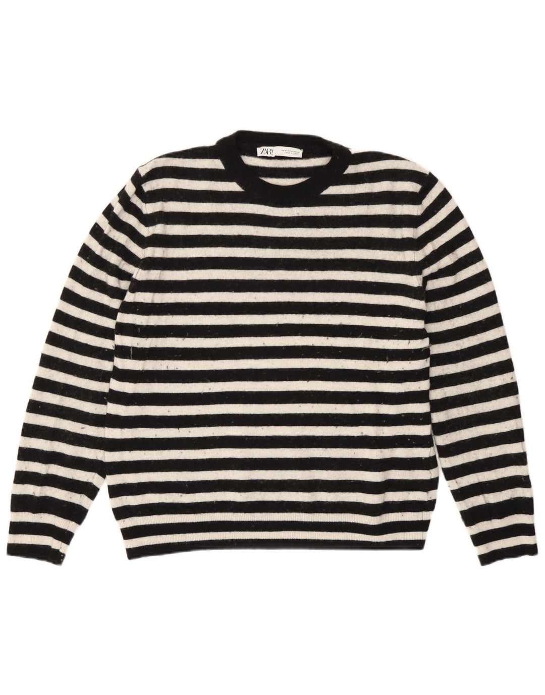 Maglione maglione girocollo da donna Zara UK 14 poliammide a righe nere medie