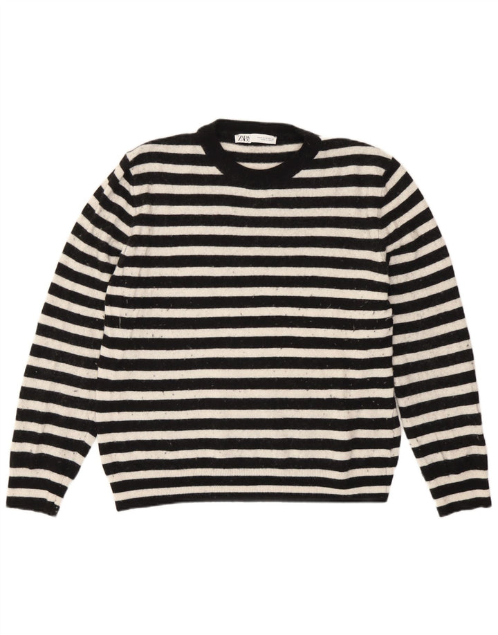 Maglione maglione girocollo da donna Zara UK 14 poliammide a righe nere medie