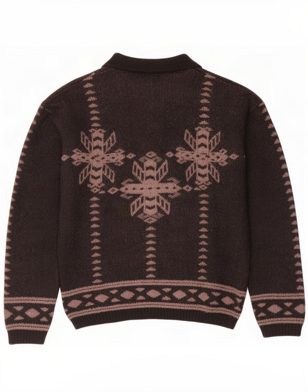 Vintage Mens Polo Neck Jumper Sweater IT 50 Medium Brown Fair Isle