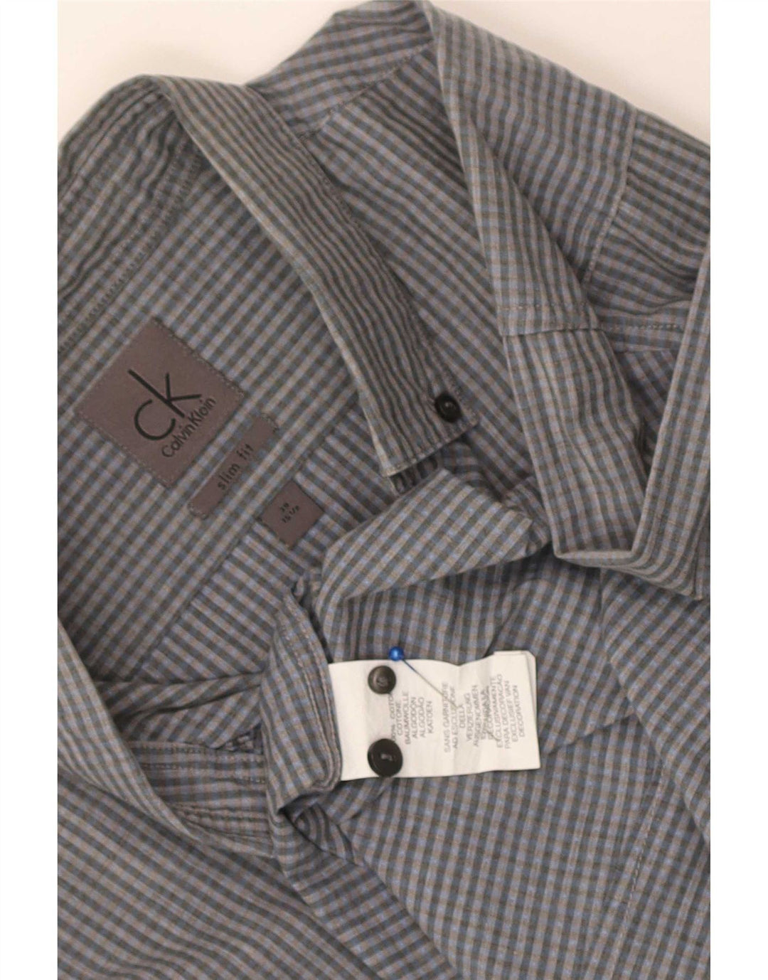 Camicia slim fit da uomo Calvin Klein taglia 39 15 1/2 cotone a quadretti blu medio