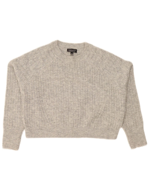 Maglione maglione girocollo corto da donna Topshop UK 10 piccolo grigio screziato