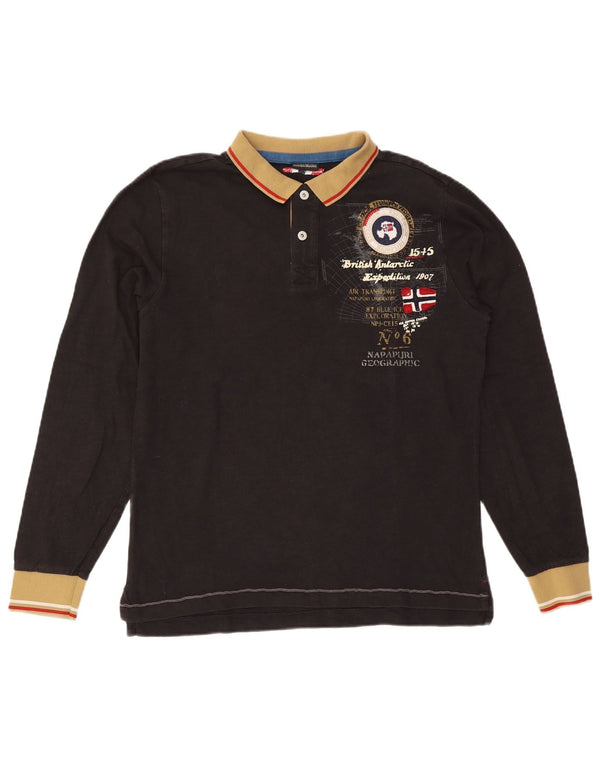 Polo da rugby da uomo con grafica a maniche lunghe Napapijri, grande, colore nero