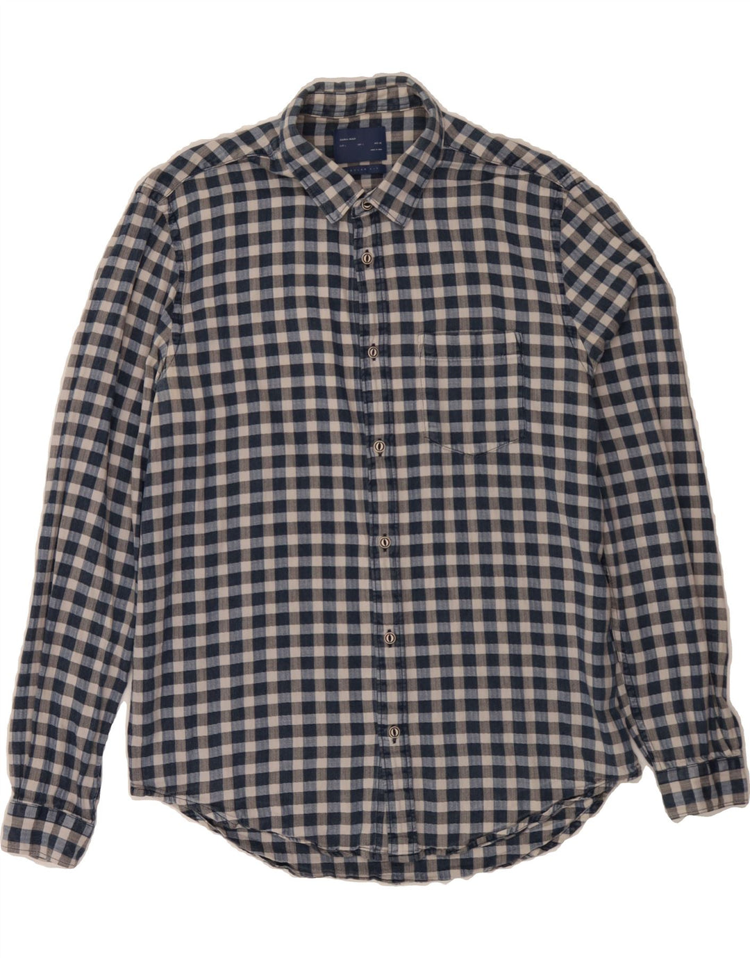 ZARA Mens Regular Fit Flannel Shirt Large Navy Blue Check Vintage Zara and Second-Hand Zara from Messina Hembry 
