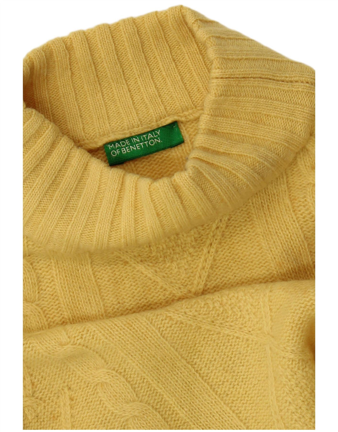 Maglione maglione collo alto da donna BENETTON UK 10 piccolo giallo