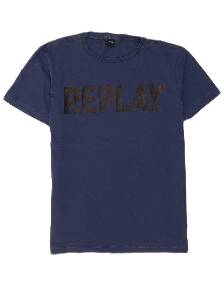 T-shirt grafica regolare da uomo Replay Top medio blu navy