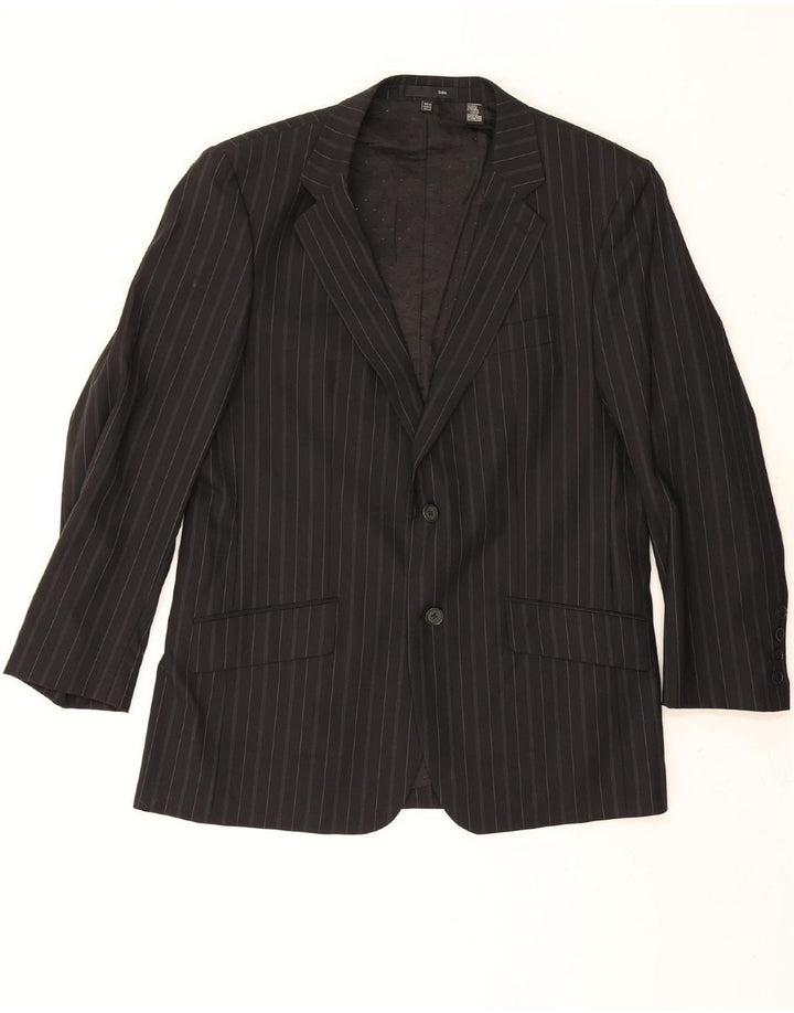 ZARA Mens 2 Button Blazer Jacket EU 54 XL Black Pinstripe Wool Vintage Zara and Second-Hand Zara from Messina Hembry 