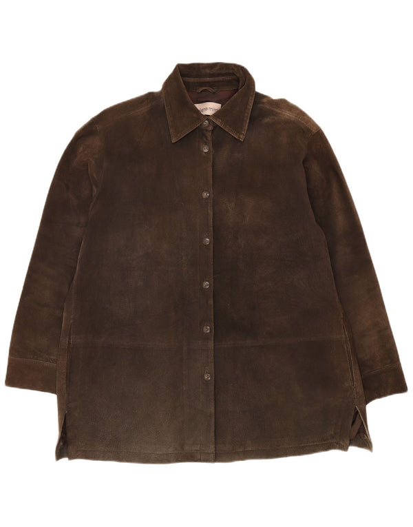 ELENA MIRO Giacca in pelle scamosciata oversize da donna UK 14 Large Marrone Pelle
