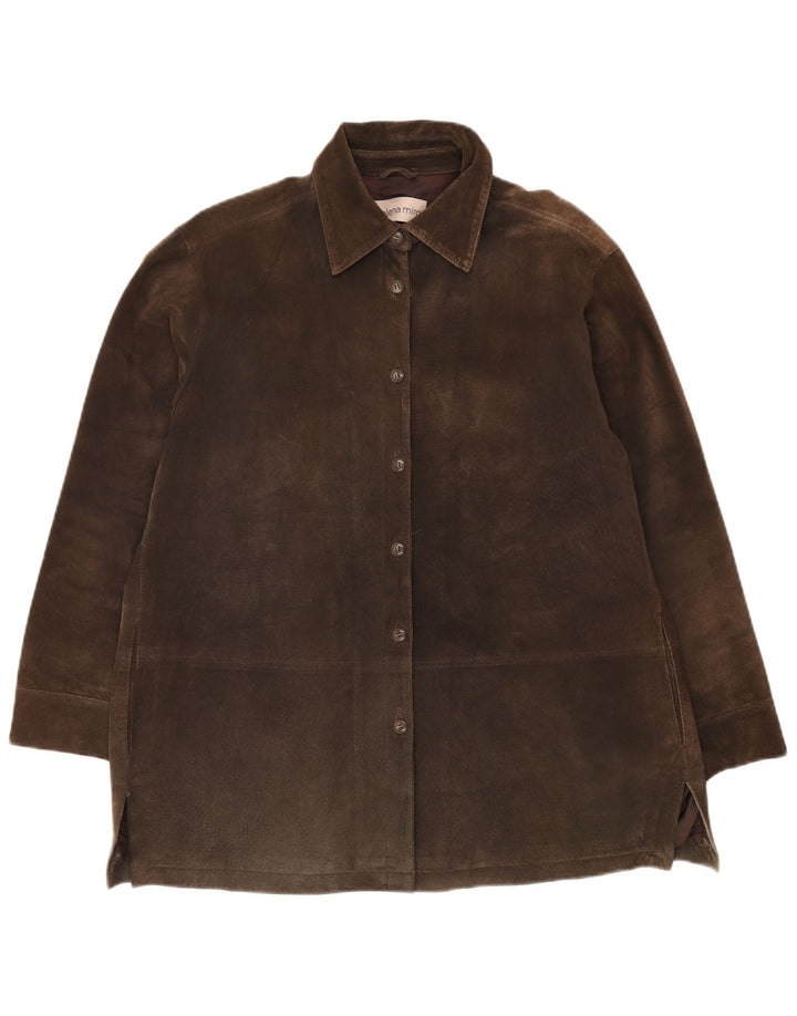 ELENA MIRO Giacca in pelle scamosciata oversize da donna UK 14 Large Marrone Pelle