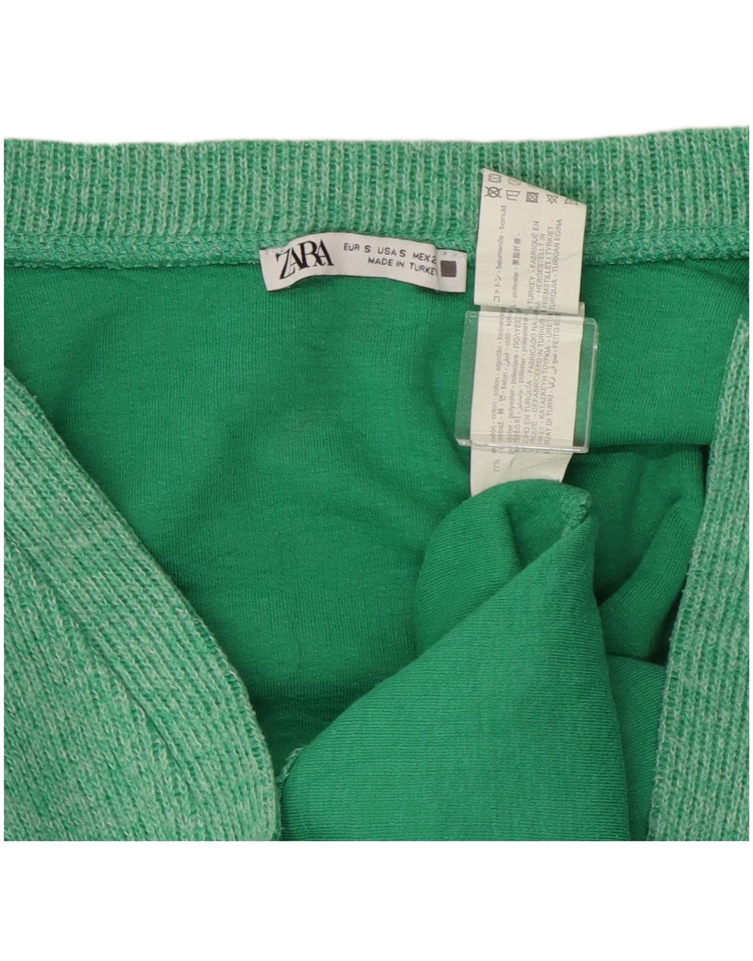 ZARA Maglione Cardigan Corto Oversize da Donna UK 10 Piccolo Cotone Verde