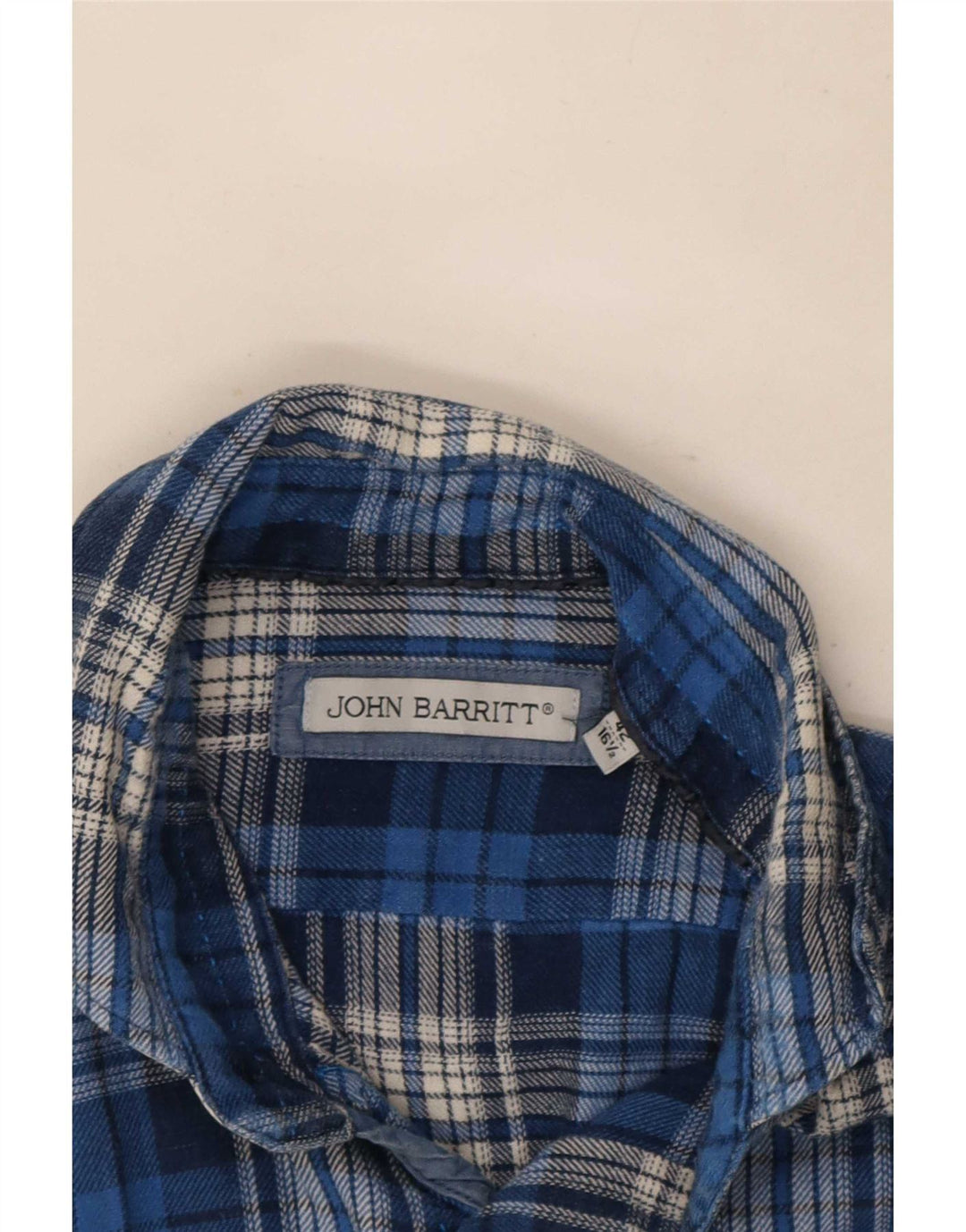 Camicia in flanella da uomo John Barritt taglia 42 16 1/2 grande cotone a quadri blu