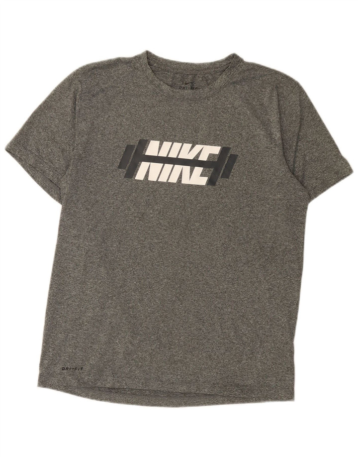 T-shirt grafica Nike Dri Fit da uomo in poliestere chiazzato grigio medio