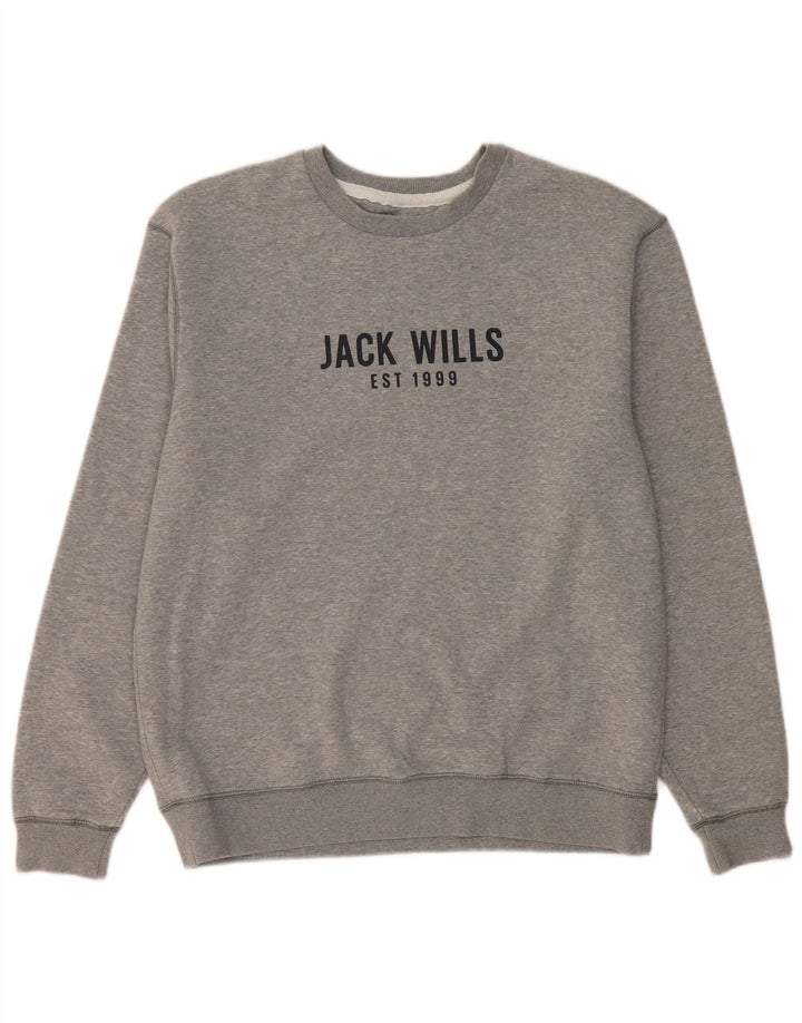 JACK WILLS Felpa grafica da uomo Maglione grande cotone grigio