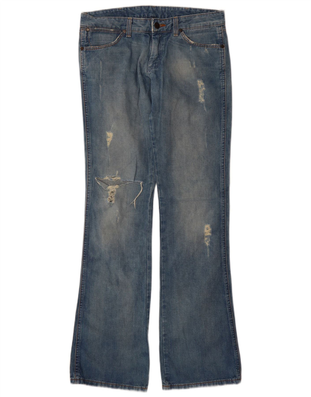 Wrangler Womens Megan Distressed Bootcut Jeans W28 L34 Cotone Blu