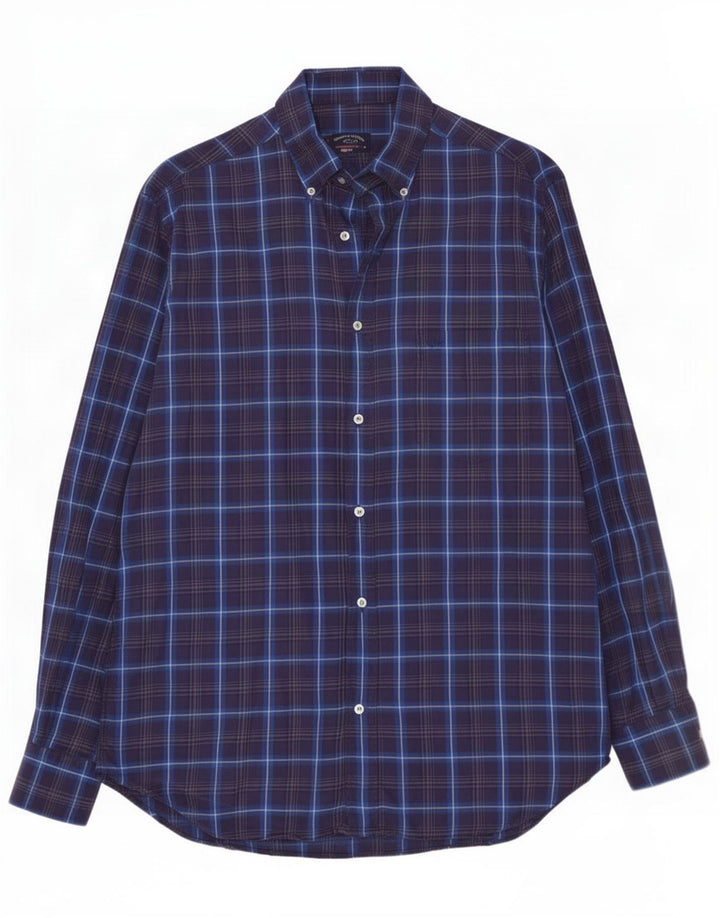 Camicia in flanella da uomo Paul & Shark taglia 39 media blu navy a quadri