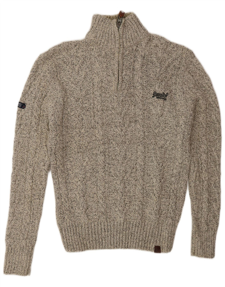 Maglione da uomo con collo con zip Superdry Acrilico chiazzato grigio medio