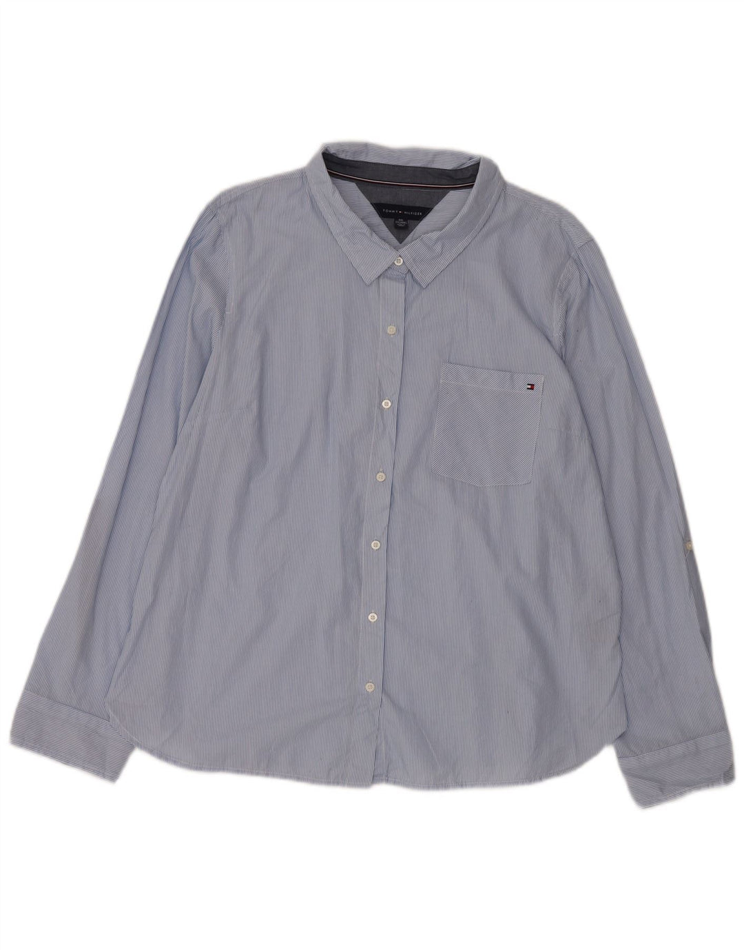 TOMMY HILFIGER Camicia da donna UK 20 2XL Cotone gessato blu