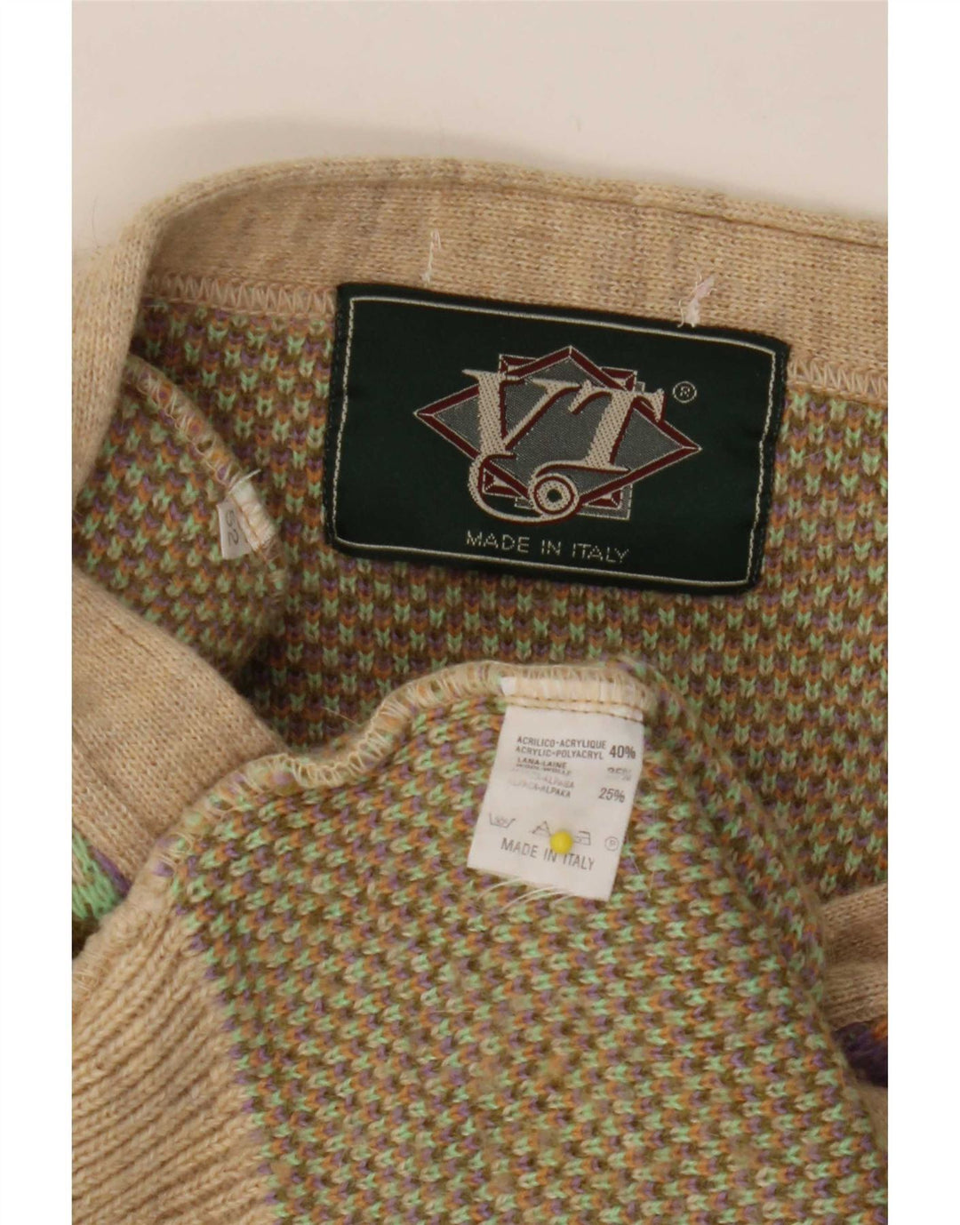 Maglione cardigan da uomo vintage in acrilico geometrico multicolore medio