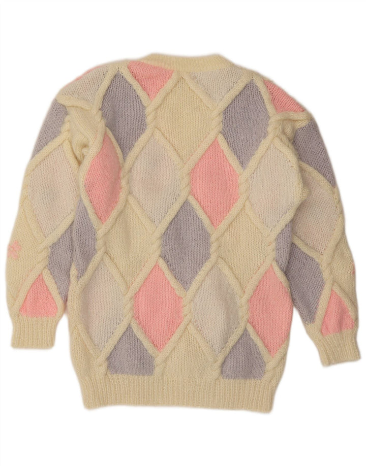 Maglione maglione girocollo da donna vintage UK 14 Argyle/diamante beige medio