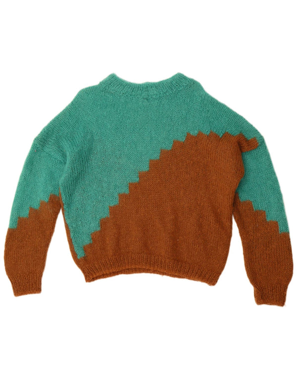 Maglione maglione vintage da donna con scollo a barca UK 14 Large Green Colourblock