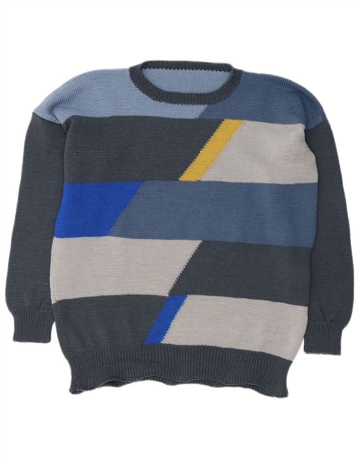 Maglione maglione girocollo da uomo VINTAGE grande grigio color block