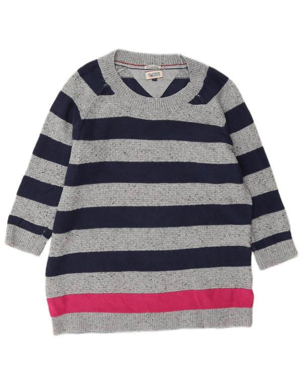 Maglione maglione con scollo a barca da donna Tommy Hilfiger UK 16 grandi righe grigie