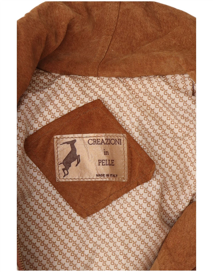 Giacca in pile di pelle da donna vintage UK 14 Pelle color block bianca media