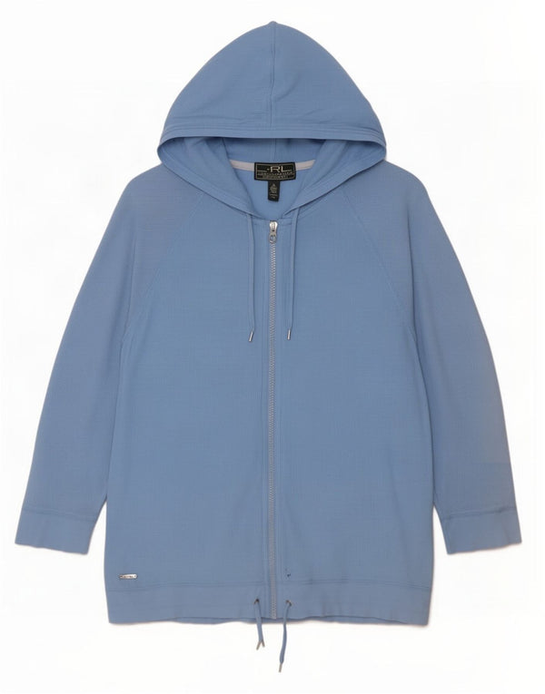 Maglione con cappuccio e zip con maniche a 3/4 da donna Ralph Lauren UK 18 XL cotone blu