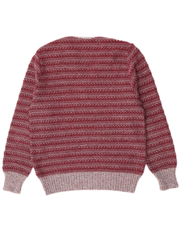 Rio Mens V-Neck Jumper Sweater IT 50 Medium Maroon Striped Polyacrylic