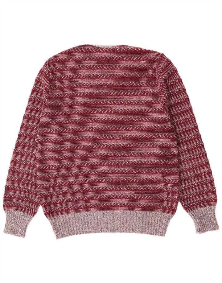 Rio Mens V-Neck Jumper Sweater IT 50 Medium Maroon Striped Polyacrylic