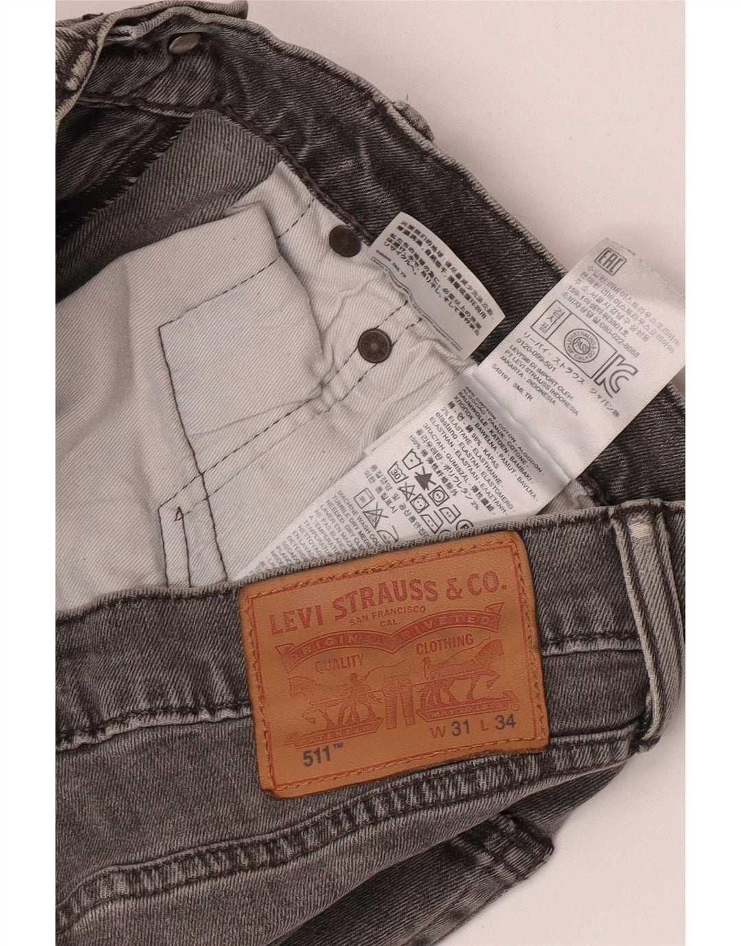 Levi's Uomo 511 Slim Jeans W31 L34 Cotone Grigio