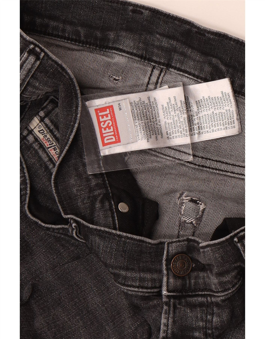 Jeans slim da uomo Diesel W34 L33 cotone grigio