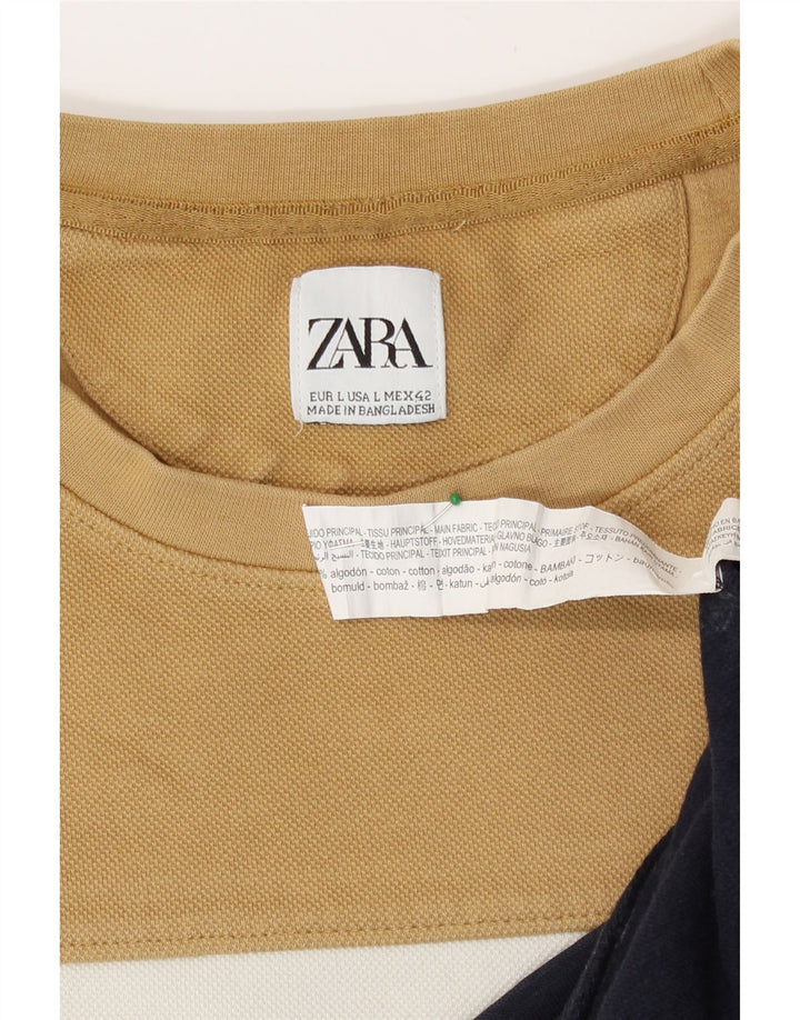 Zara Uomo Felpa Maglione Grande Beige Colorblock Cotone