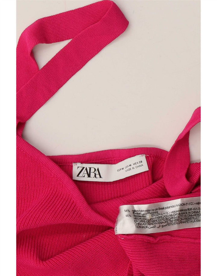 Top corto in maglia da donna Zara UK 12 nylon rosa medio