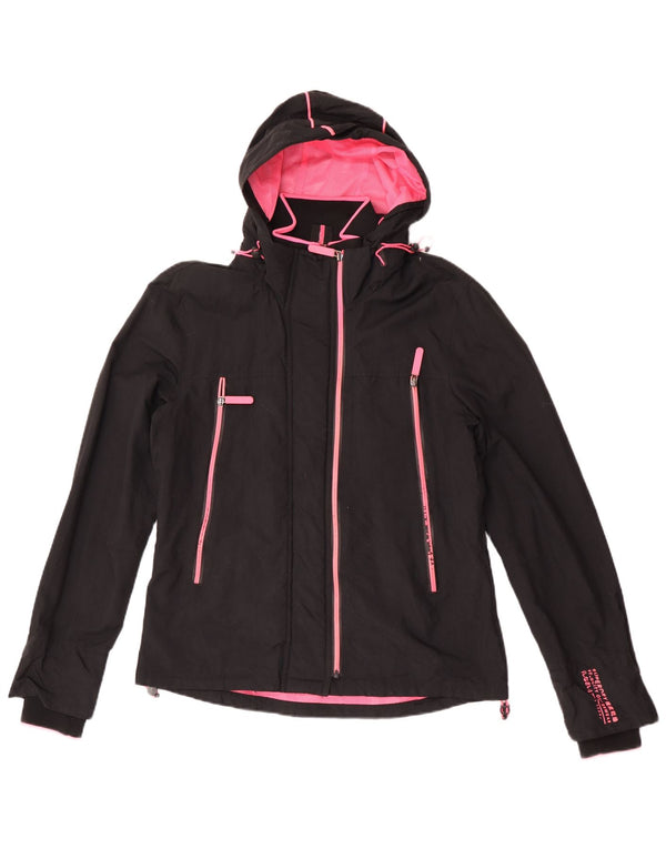 Giacca antipioggia da donna con cappuccio Superdry UK 14 grande nylon nero