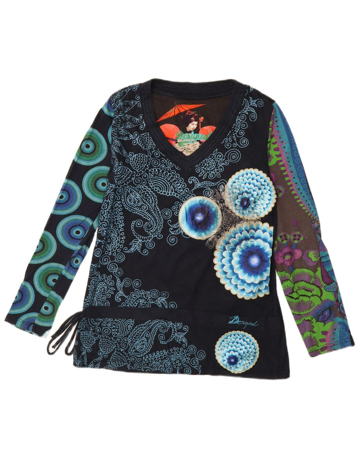 Desigual Top grafico da donna manica lunga UK 18 XL Patchwork blu navy