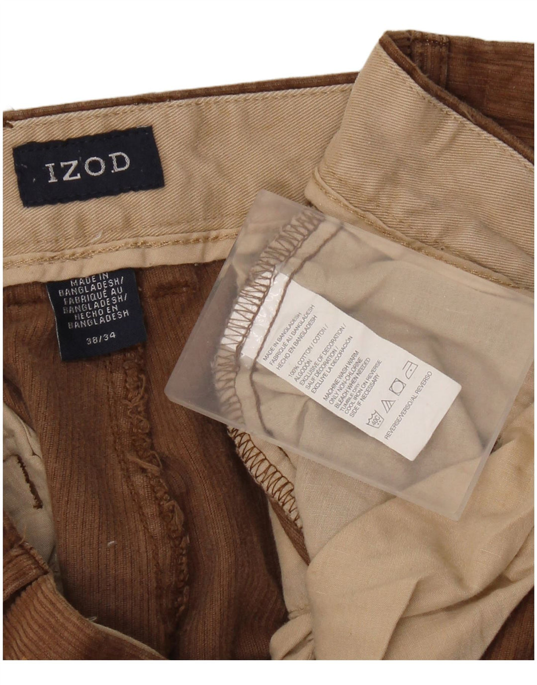 Pantaloni dritti da uomo in velluto a coste IZOD W38 L34 cotone marrone
