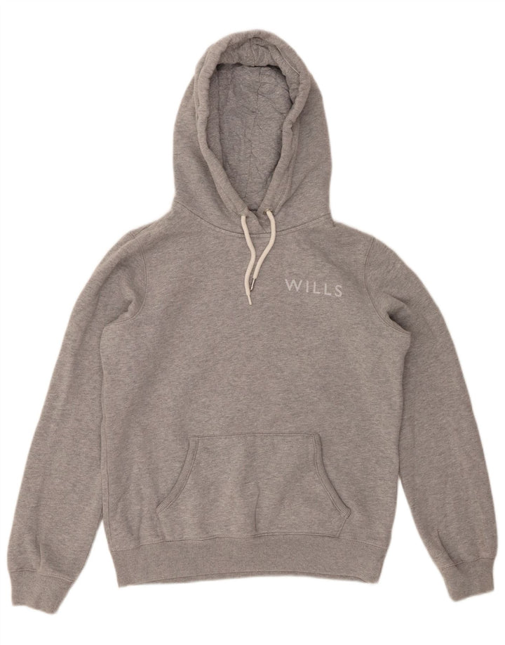 JACK WILLS Felpa con cappuccio grafica da donna UK 8 Small Cotone grigio