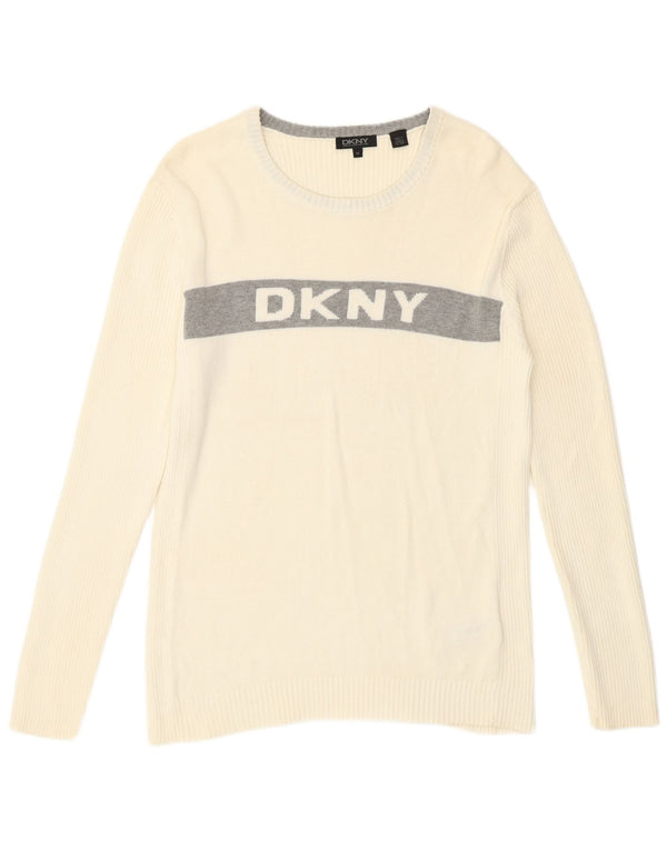 Dkny Maglione da uomo con scollo a barca con grafica, cotone color block bianco medio
