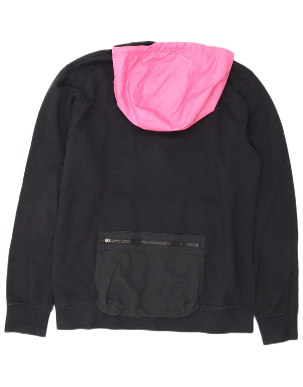 Felpa con cappuccio e collo con zip grafica Nike da uomo, cotone color block medio nero