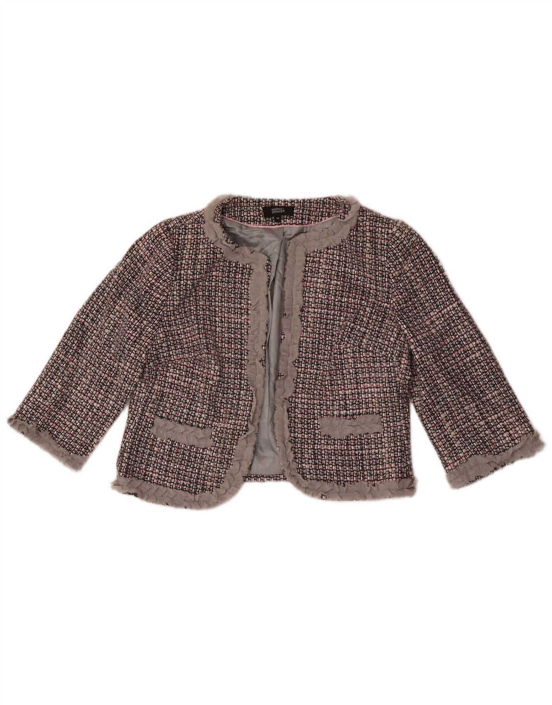 Giacca Bolero con maniche a 3/4 da donna Marks & Spencer UK 14 grigio medio a quadri