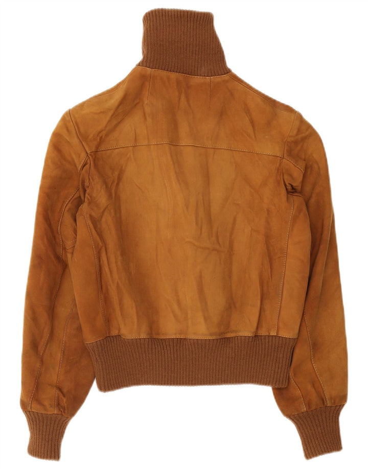Giubbotto bomber in pelle scamosciata vintage da donna UK 10 piccolo marrone