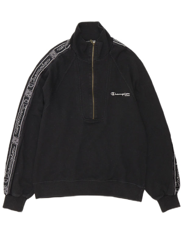 Felpa Champion da donna con collo con zip e grafica oversize, maglione UK 6 XS nera