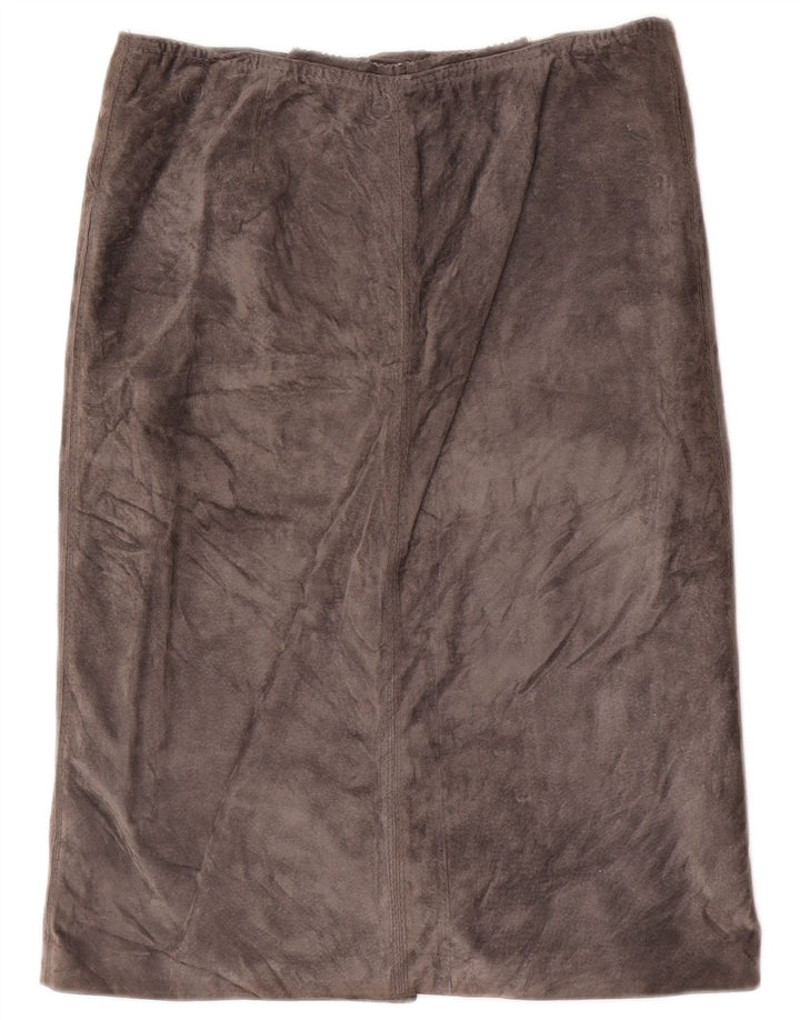 Gonna dritta vintage da donna in pelle scamosciata IT 46 grande W30 grigia