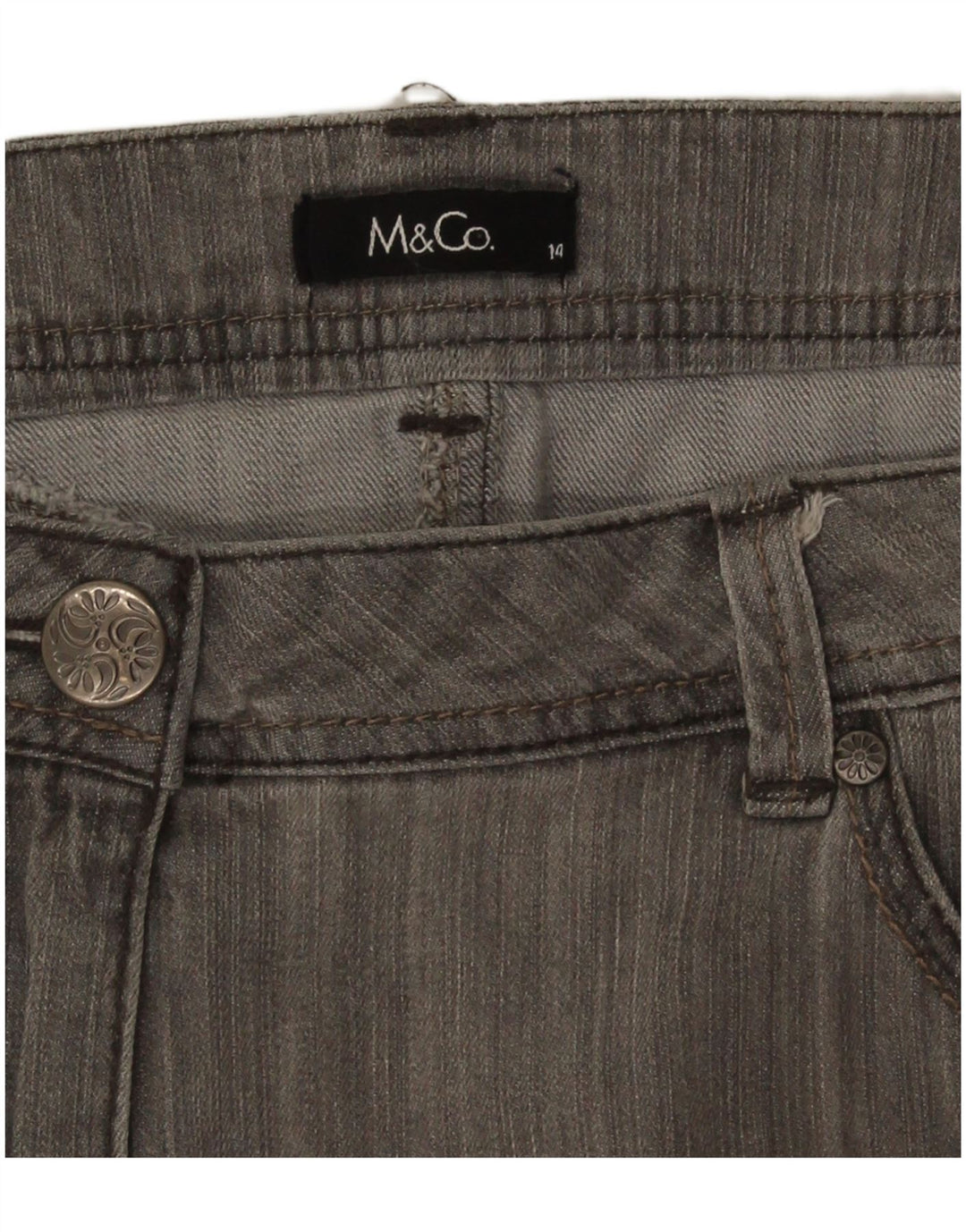 Mini gonna di jeans da donna M&Co UK 14 grande W34 grigia