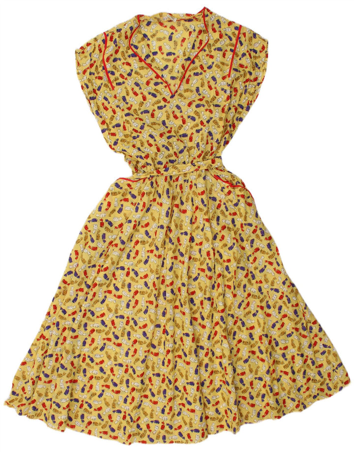 Abito lungo da donna vintage con motivo astratto IT 46 grande giallo
